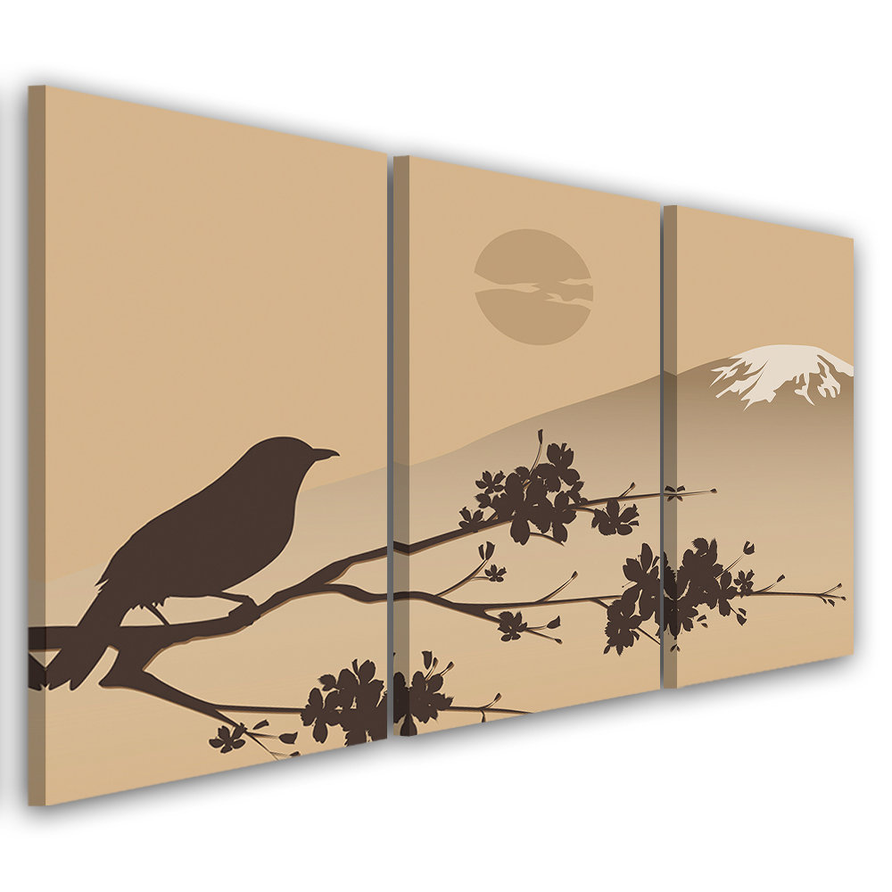 Leinwandbild Japan Fuji Bird Beige