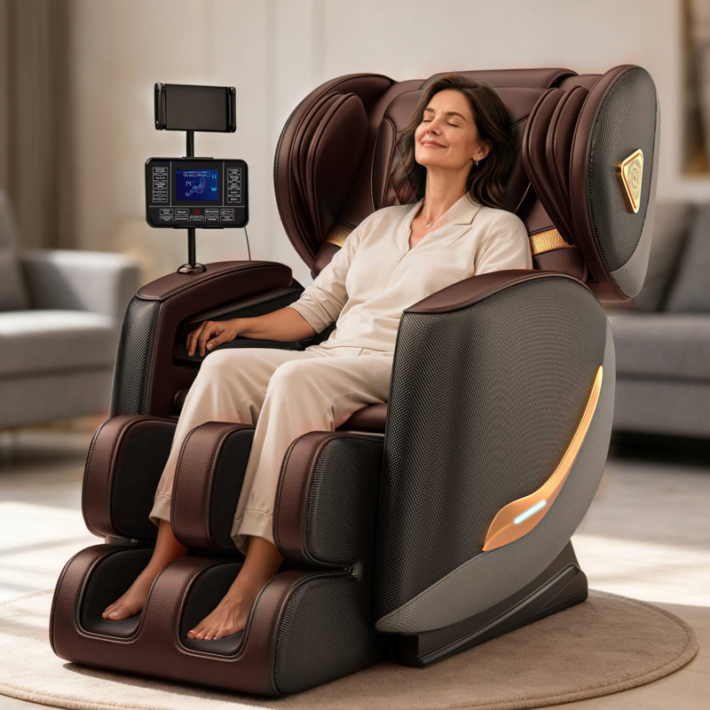 Fauteuil de massage complet et inclinable, fauteuils de massage Zero Gravity, 10 rouleaux fixes, coussins gonflables, chauffage, massage des pieds, modes automatiques, haut-parleur Bluetooth et écran tactile pour la maison et le bureau