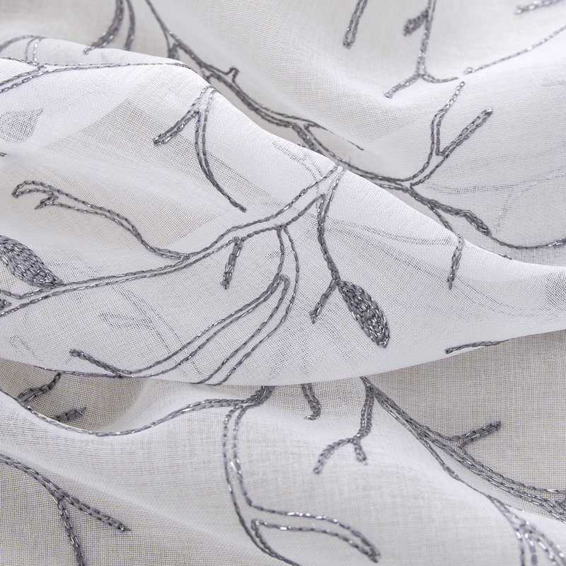 Crimins Embroidered Branches Sheer Window Curtain Set 84" Or 96", 36" W x 96" L, Silver