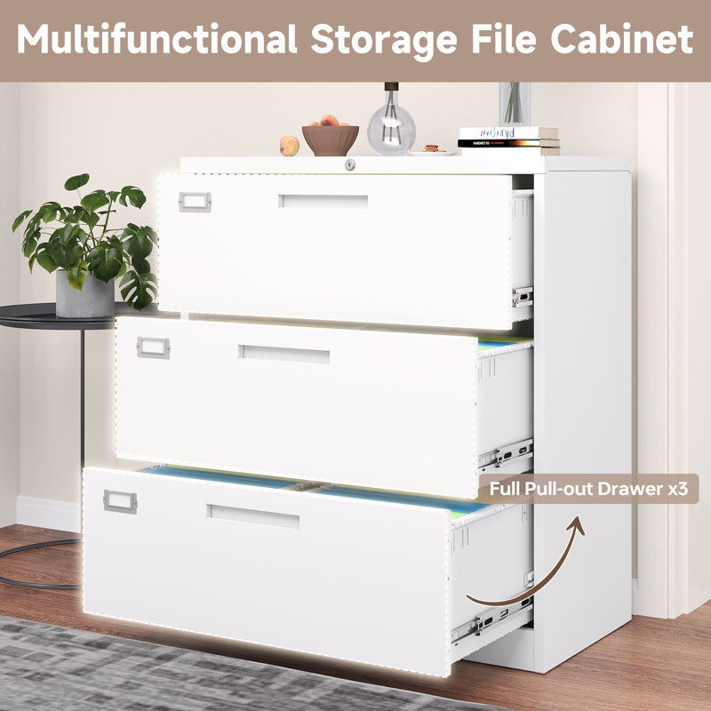 Karanfila 35.43'' Wide 3 -Drawer Steel File Cabinet, White