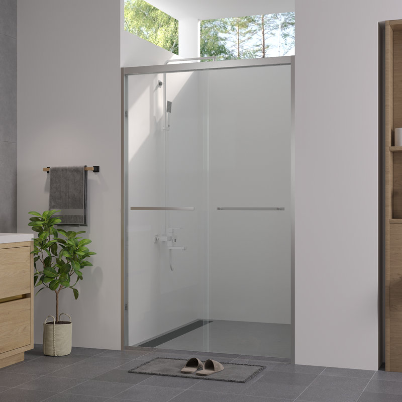 44-48"X76" Aluminum Frame Double Sliding Shower Door,Bypass Bathroom Sliding Door With Premium 1/4" (6Mm) Clear Tempered Glass, Chrome Hardware Sliding Glass Shower Enclosure,Chrome Finished