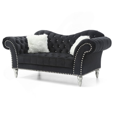 Elegant Round-Arm Loveseat In Classic Black