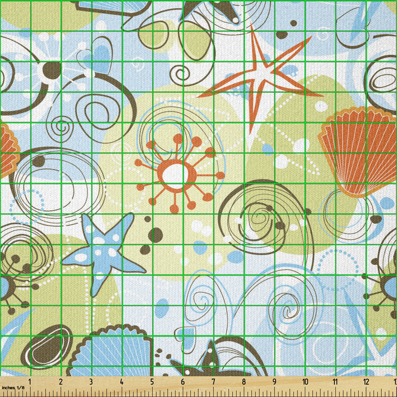 Devente Beach Elements Pattern Stars and Hearts Multi-Purpose Fabric