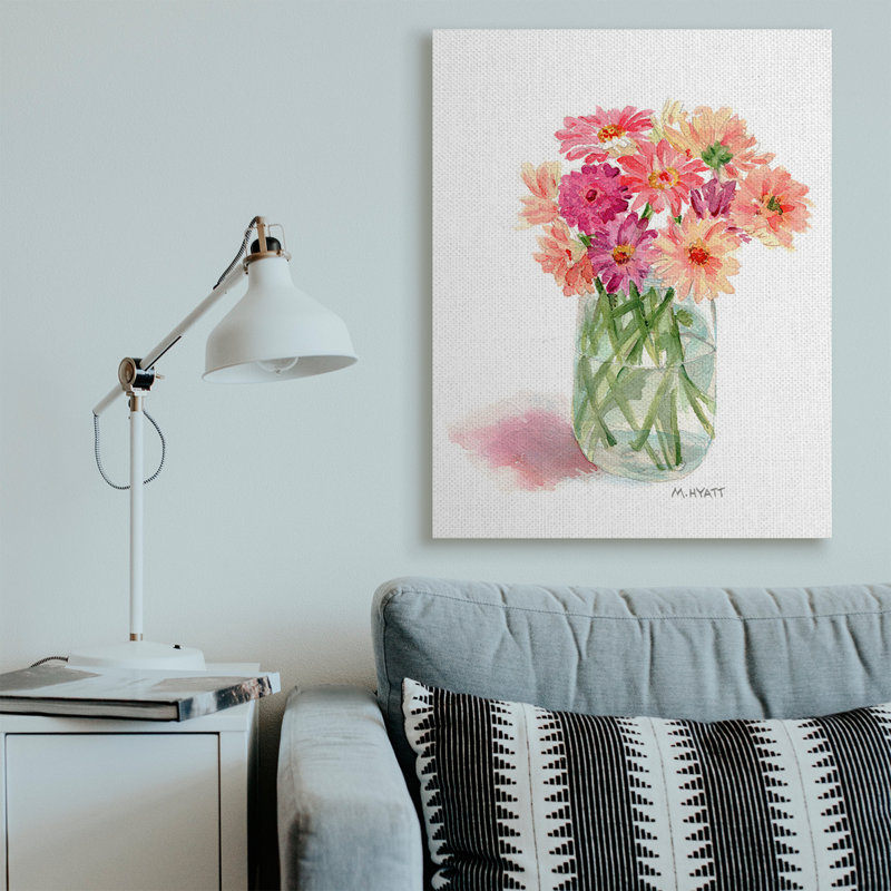 Bouquet d'aquarelles roses en pot en conserve, Toile tendue, H 48 po x l 36 po