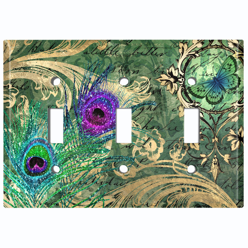 Patterned 3 - Gang Toggle Light Switch Standard Wall Plate, Dark Green
