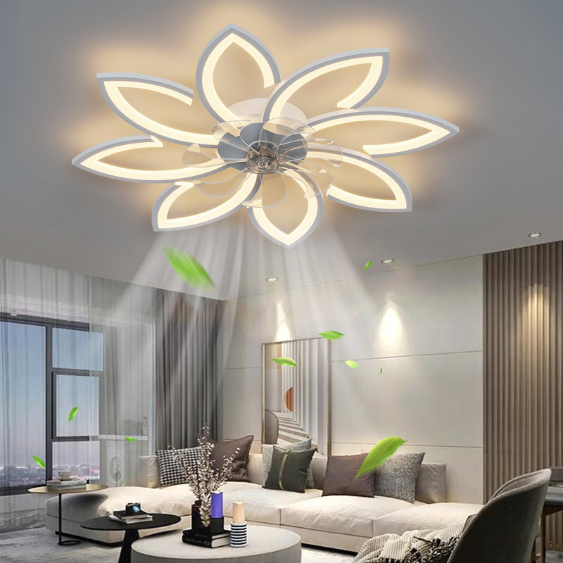 Ventilateur de plafond 35,4 po avec lumières, télécommande 3 températures de couleur, ventilateur à 6 vitesses, Blanc
