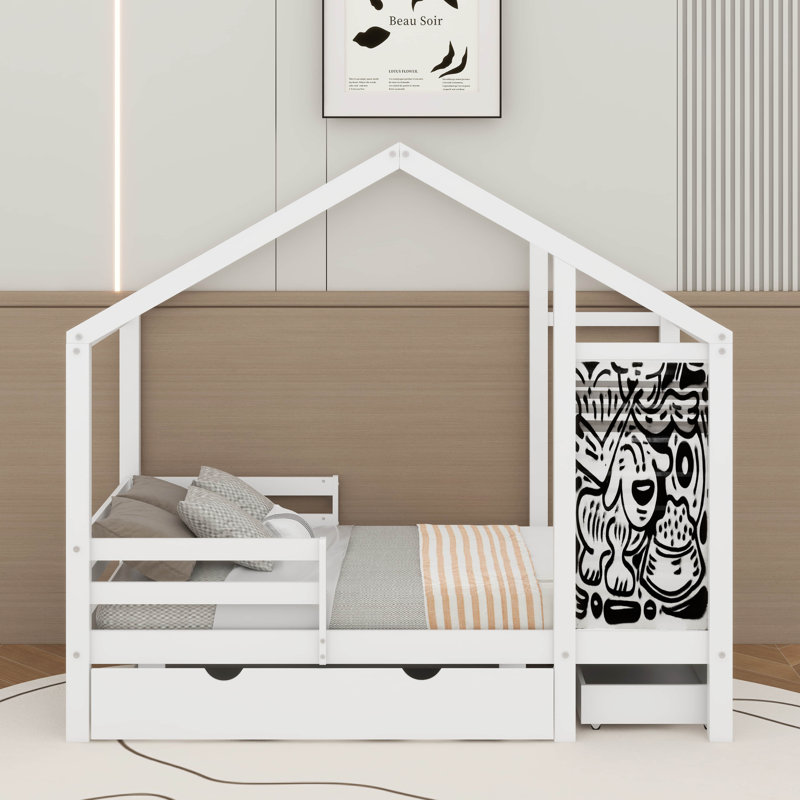 Lit simple avec tableau noir et tiroirs, Lit simple
