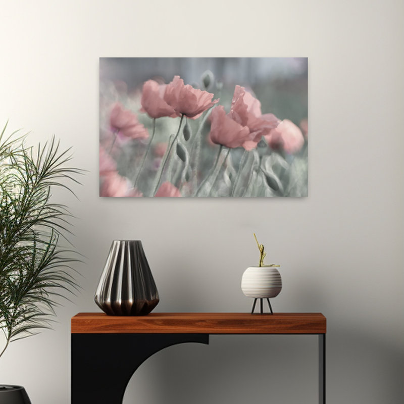 Art contemporain, art abstrait romantique coquelicot, H 16 po x l 24 po