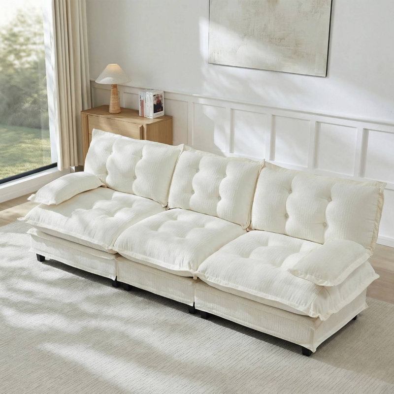 Canapé rembourré moelleux en chenille Cloud, H 35,4 po x l 107,8 po x P 33,8 po, Beige