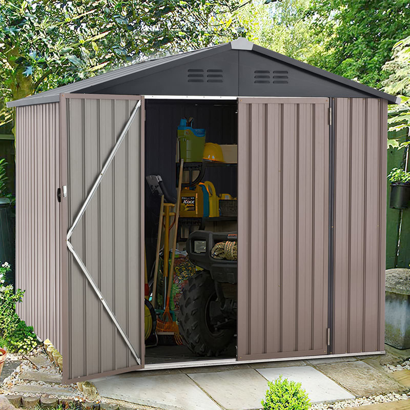 AECOJOY 7' x 7' Brown and Gray Metal Storage Shed