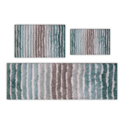 Bathroom Rugs Set of 3, Ultra Soft Microfiber Mats, Absorbent & Quick Drying, Non-Slip Rubber Backing, Machine Washable Bathroom Mats, Sink – 17x24, 20x32, 21x54 Turquoise