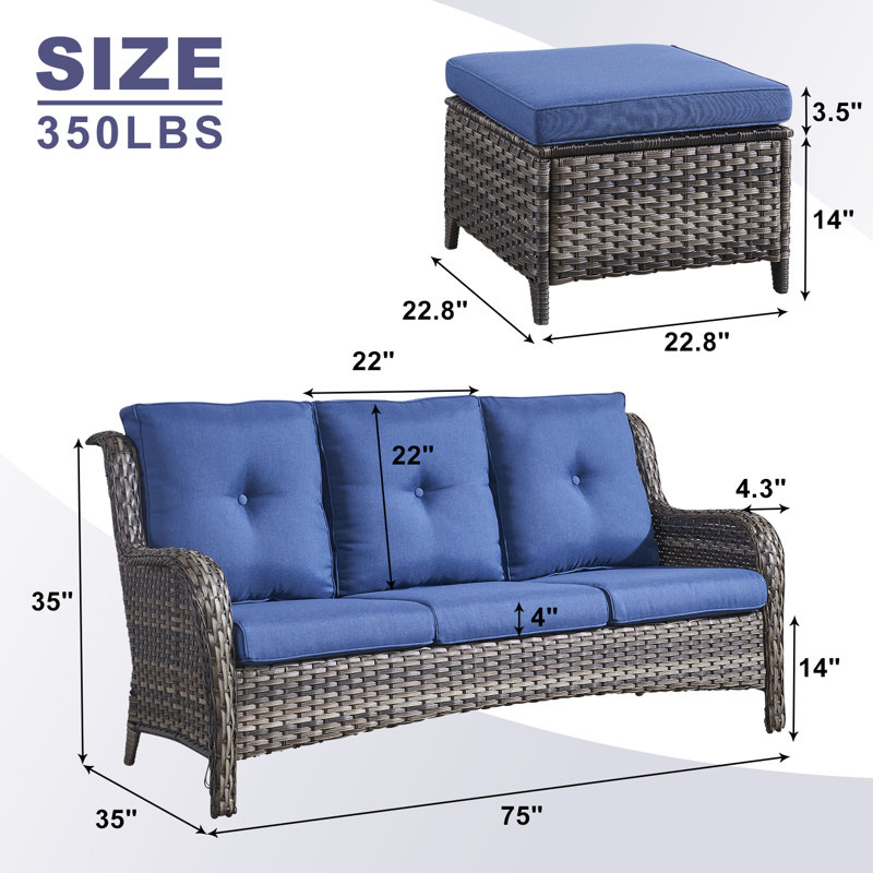Bonia 72.44'' Wide Straight Patio Sofa with Cushions, Blue