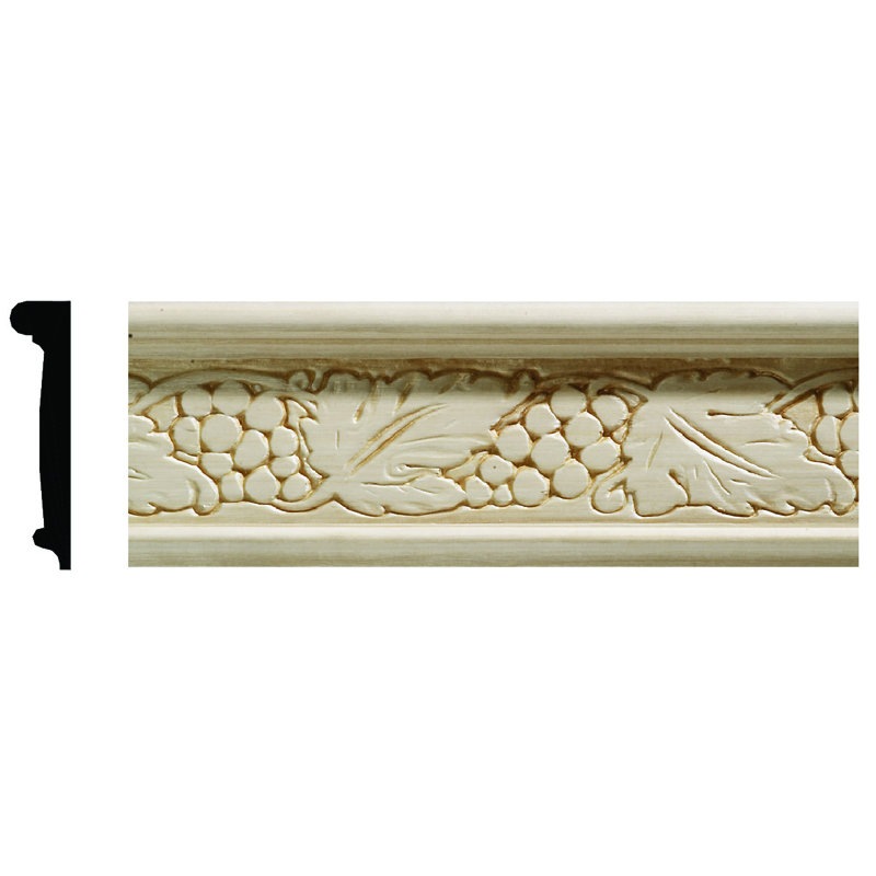 96'' Unfinished White Hardwood Embossed Grape Chair Rail Moulding