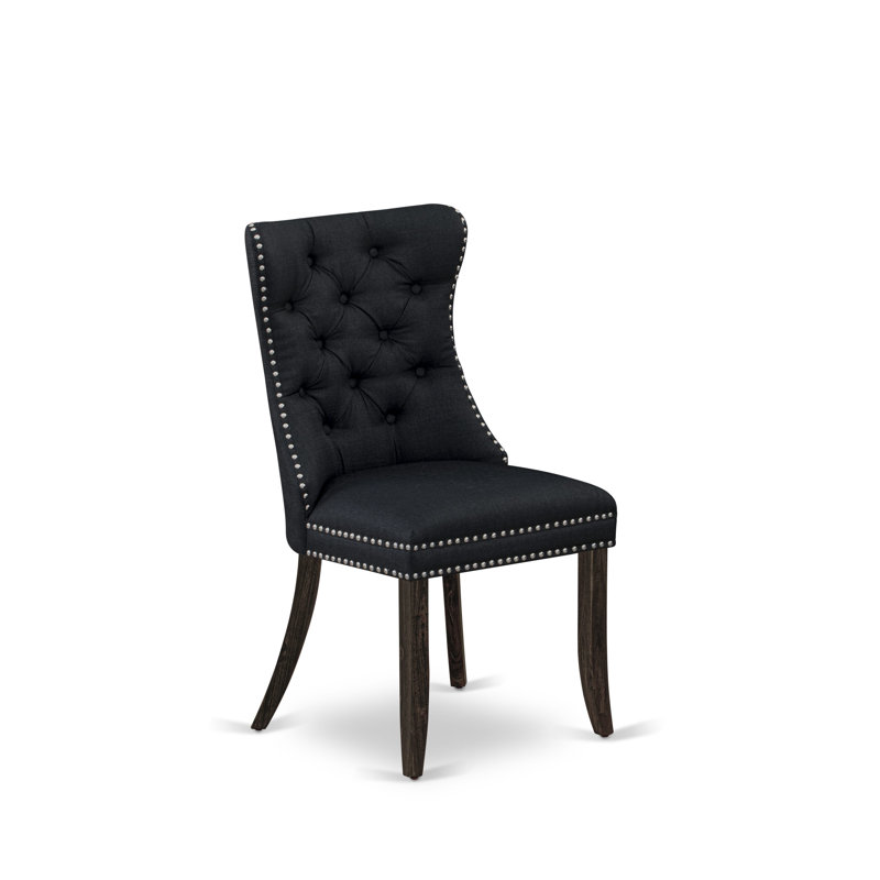 Distressed Jacobean Acacia Wood 9-Piece Dining Set with Black Upholstered Chairs