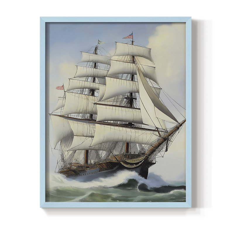 NAUTICAL Series Lxxi, reproduction encadrée - bois massif, H 15 po x l 12 po, Bleu
