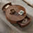Crantor Round Coffee Table with 2 Storage Drawers Walnut Wood Grain Pattern Living Room Coffee Table-894709483