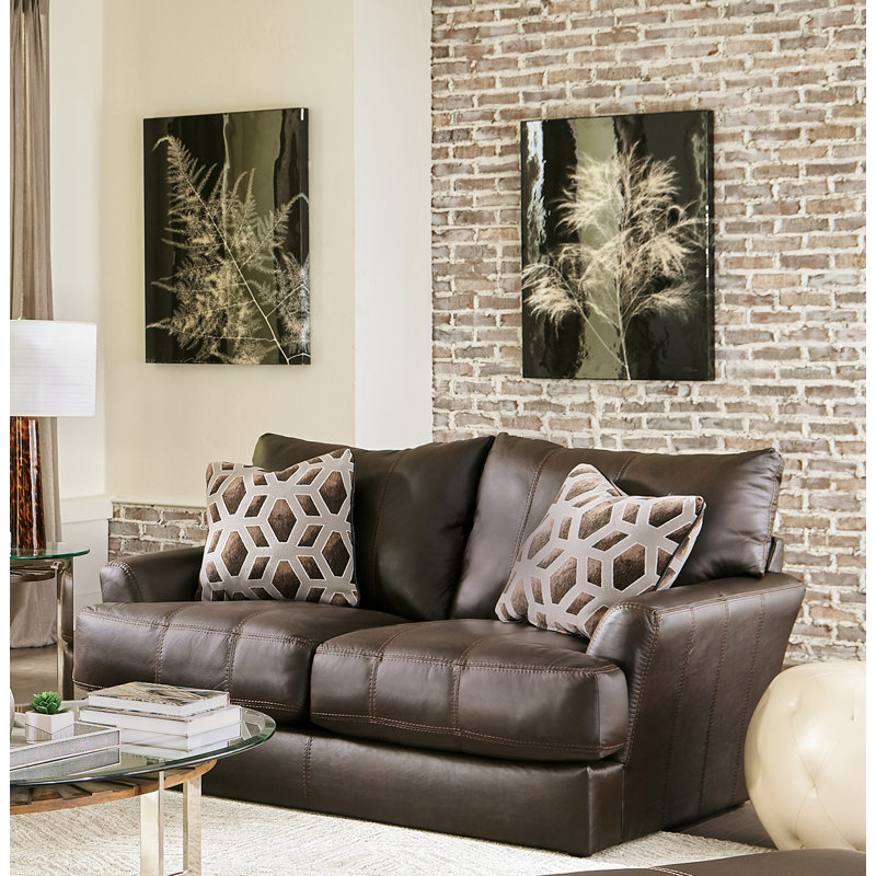 Ciriaca Italian Leather Match Sofa, Brown Leather Match, 37" H x 85" W x 45" D