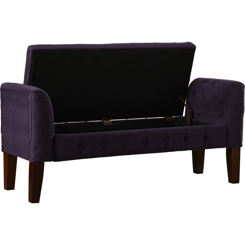 Banc de rangement à couvercle rabattable rembourré, Velours mauve