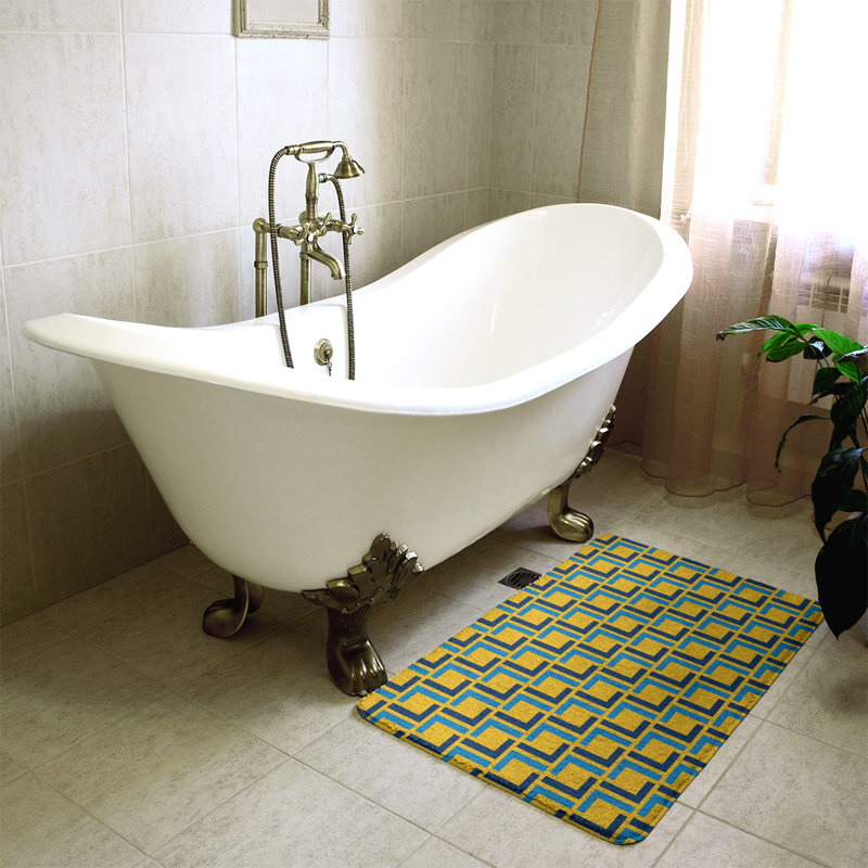 Tapis pour salle de bain Baltimore, l 17 po x L 24 po, Gold/Navy Blue/Powder Blue