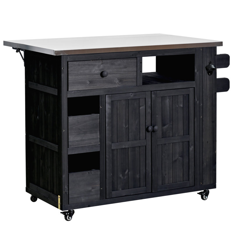 Îlot de cuisine extérieur en bois massif 28 po, Noir