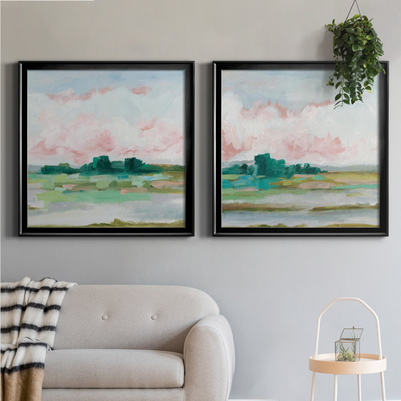 «Pink Marsh I», ensemble de 2 reproductions d'aquarelles conçues par J Paul, H 17,5 po x l 35 po, Toile encadrée, Noir