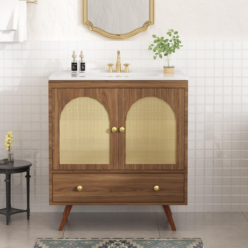 30"Single Bathroom Vanity With Ceramic Sink Top, Natural