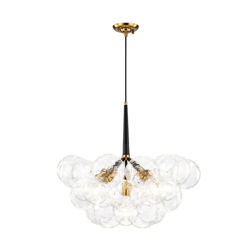 Meyana 6 - Light Bubble Hammered Patterned Glass Cluster Chandelier, Gold/Black