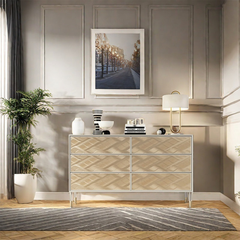Six-Drawer Sideboard with Elegant Crystal Legs