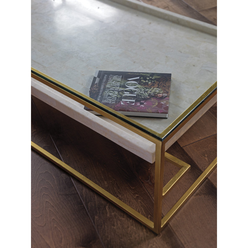 Cumulus Large Rectangular Cocktail Table with Capiz Shell Shelf, Gold