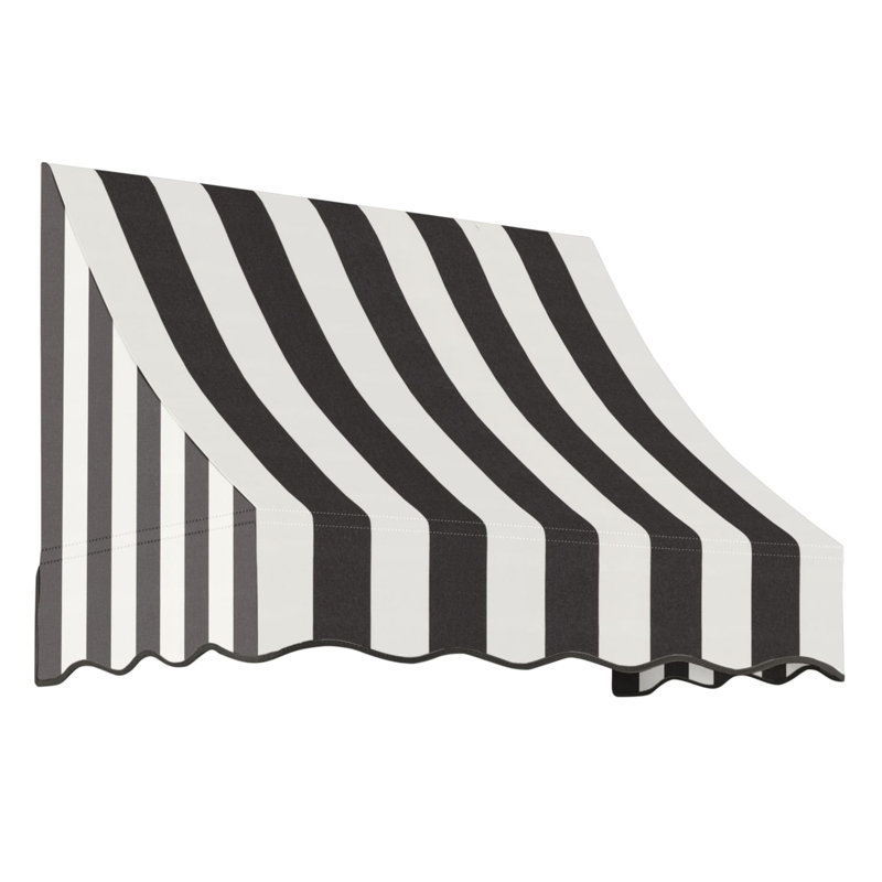 Awntech Nantucket Acrylic Fabric Fixed Awning, 31" H x 88.5" W x 24" D, Black/White Stripe