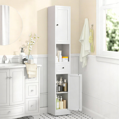 71 Inch Tall Bathroom Storage Cabinet, 5-Tier Narrow Metal Cabinet With 2 Doors & Adjustable Shelves, Freestanding Cabinet For Space Saving In Kitchen, Laundry Room, Pantry