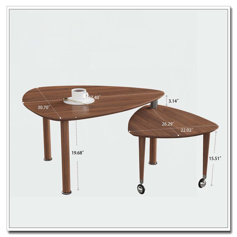 Table basse rotative avec pieds en bois d'hévéa massif, Noyer, Noyer