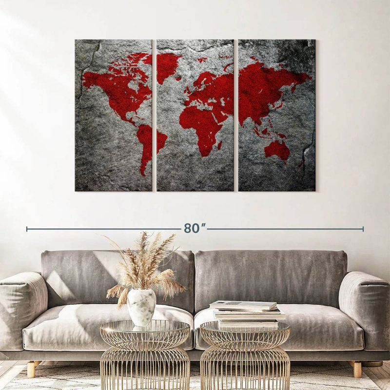 " Boulder World Map " 3 - Pieces, 36" H x 57" W x 1.25"