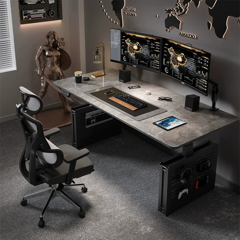Bureau debout gris en pierre frittée, H 49,21 po x l 78,74 po x P 31,5 po