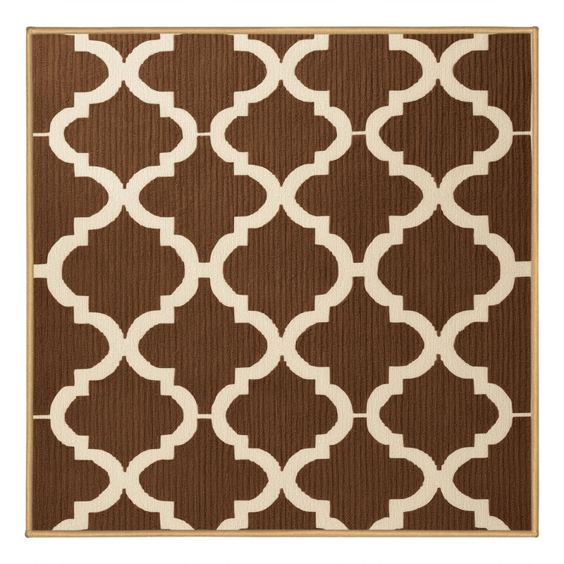 Machine Washable Trellis Brown Area Rug, Square 6'