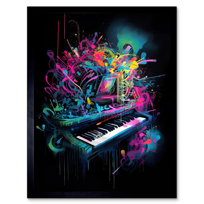 Leshawn Melodic Explosion Piano Bursting In Vibrant Colours Modern Acrylic Paint Painting - Single Picture Frame Print