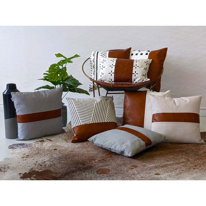 Housse et insert de coussin carré en coton Demi-Mae, Blanc / Bleu