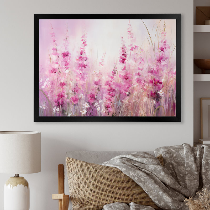 «Fuschia Country Charm Flowers» sur toile, Cadre simple noir, H 24 po x l 32 po x P 1 po