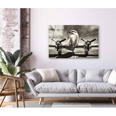 Avion noir et blanc, photographie rétro, décoration murale en acrylique