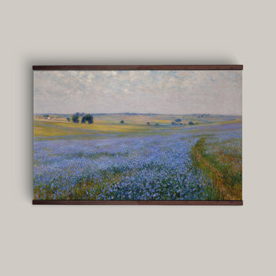 Blue Meadow Landscape Wall Hanging Tapestry with Wood Hanger