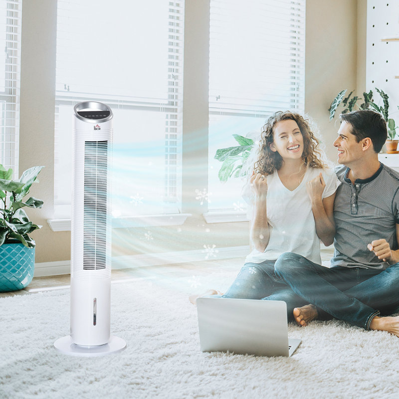 40" Evaporative Air Cooler With Water Tank, 3-In-1 Ice Cooling Fan With Humidifier, 52° Oscillating Portable Swamp Cooler For Home Office, 3 Modes, 3 Speeds, 8H Timer, Remote, White