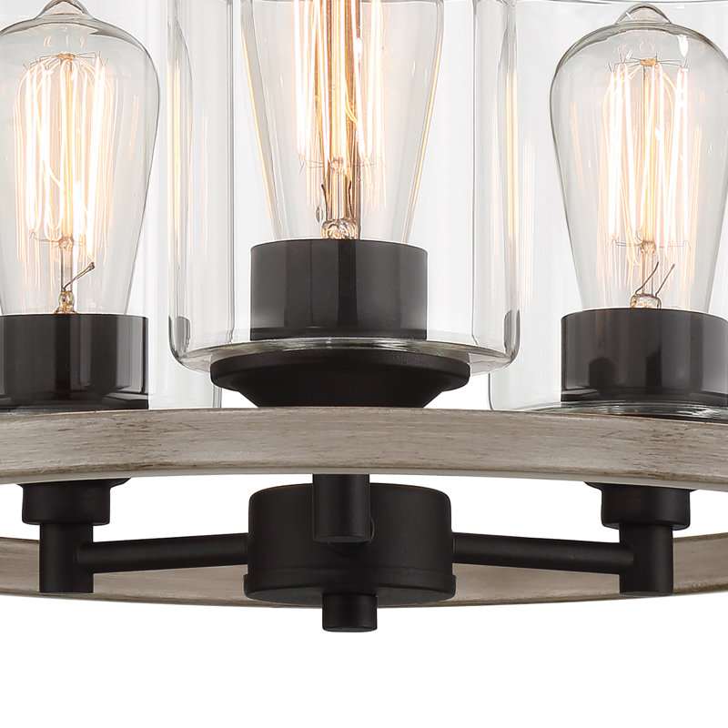 Kwong 3 - Light Living Room Steel Dimmable Glass Semi Flush Mount, Driftwood