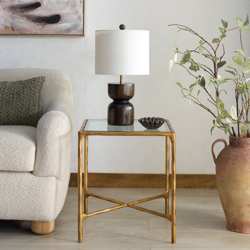 Evelynn Glass Top End Table, Brass, Clear