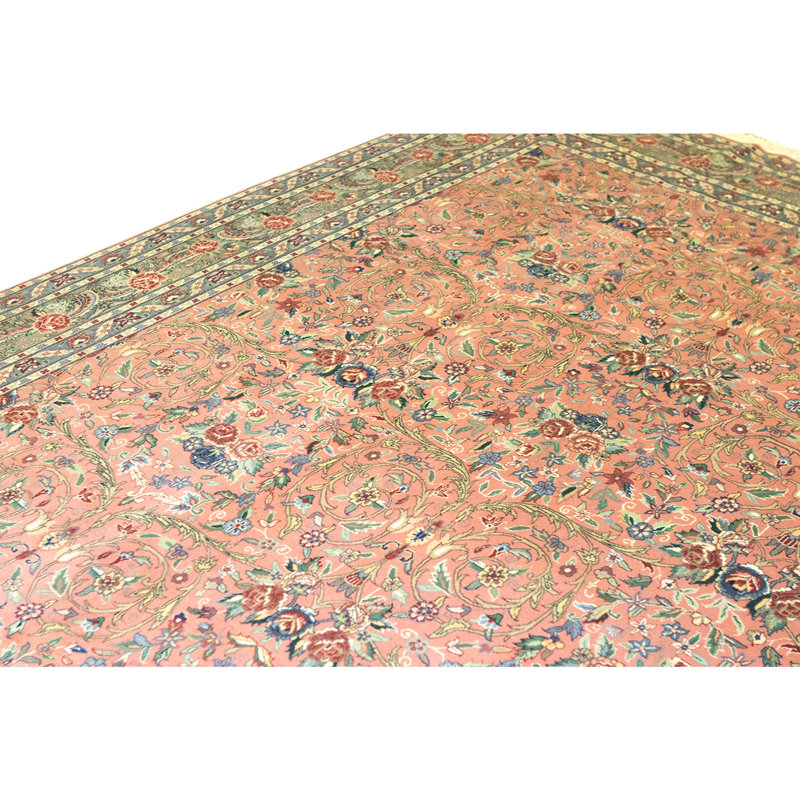 Hand Knotted Wool Oriental Area Rug in Rose And Green