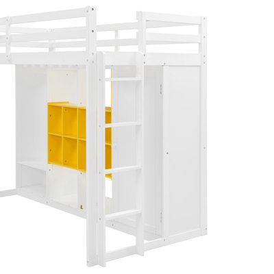 Loft Bed With Cabinet, Open Wardrobe And Bookcase