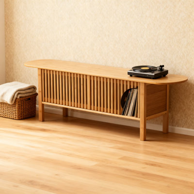 Meuble télé en bambou pour téléviseur de 65 pouces, console multimédia moderne avec porte de clôture ventilée et tablettes de rangement, centre de divertissement pour le salon et la chambre à coucher