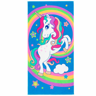 Rainbow Bliss Cotton Beach Towel - 30x60 Inch, Vibrant Unicorn Design