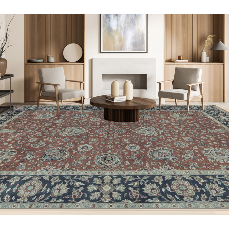 Gramercy Wool Oriental Area Rug in Rust/Navy