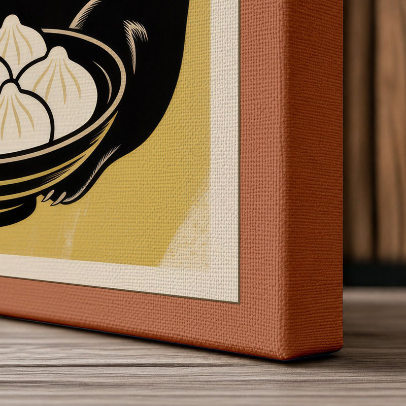 Bear with Dumplings Japandi - Wrapped Canvas, 30x20 - 76.2 x 50.8 cm, Terracotta Border