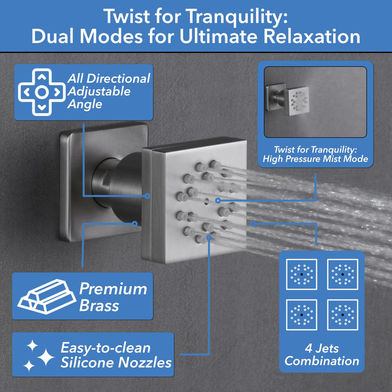 Shower Faucet Set, Ceiling Mount 10 Inch Shower Head, 6 Inch Wall Mount Shower Head, 2 In 1 Handheld, Brushed Nickel